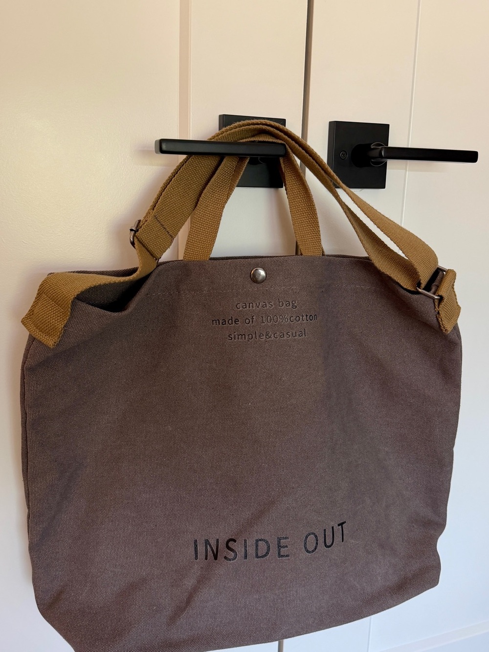 INSIDE OUT Canvas Tote Bag in Grey with Tan Straps